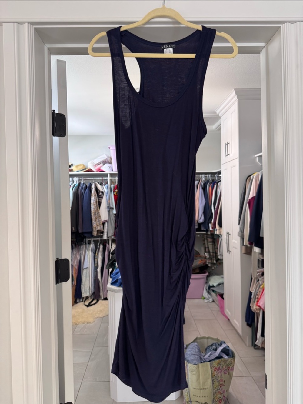 VENUS Navy Ruched-Side Maxi Tank Dress